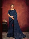 Blue Colour Latest Designer Fancy Party Wear Thread And Sequins Embroidery Box Pleats Frill Fancy Lycra Heavy Saree Collection 11311